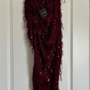 JLUXLABEL Burgundy Sequin Fringe Skirt
